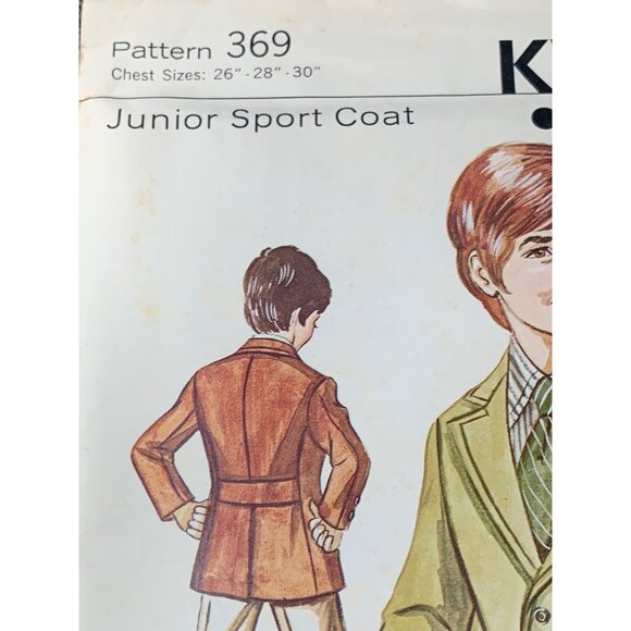 Kwik Sew Boys Junior Sport Coat Sewing Pattern Chest sz 26-30 369 - uncut - Picture 2 of 10
